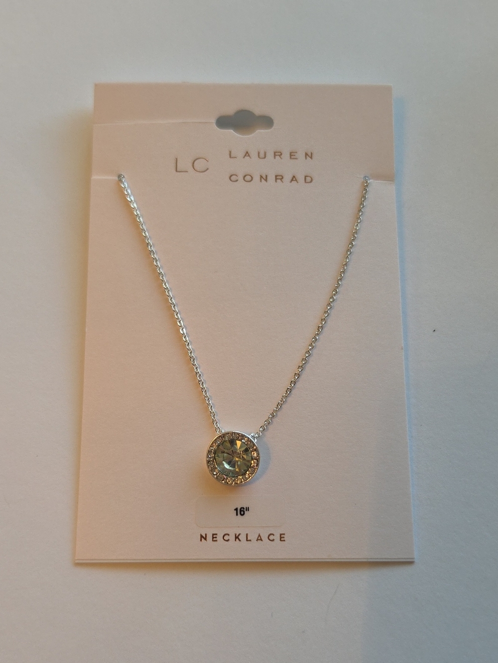 LC Lauren Conrad Silvertone Necklace with Light Green Crystal Pendant